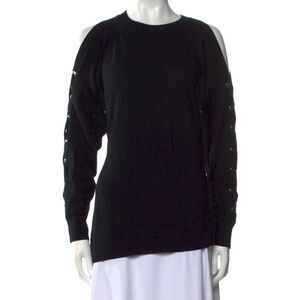 All Saints Black Marino Wool Cold Shoulder Asymmetric Hem Sweater